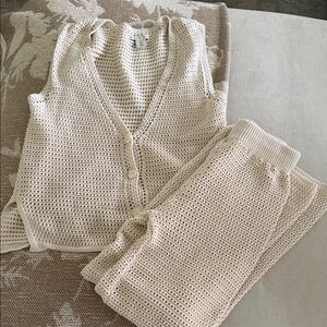 Sincerely Jules Cream Crochet Straight Leg Pants & Cardigan Set